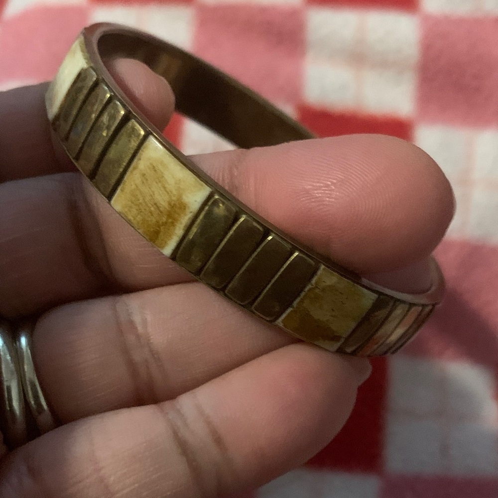 Vintage Brass and Bone Bangle Bracelet